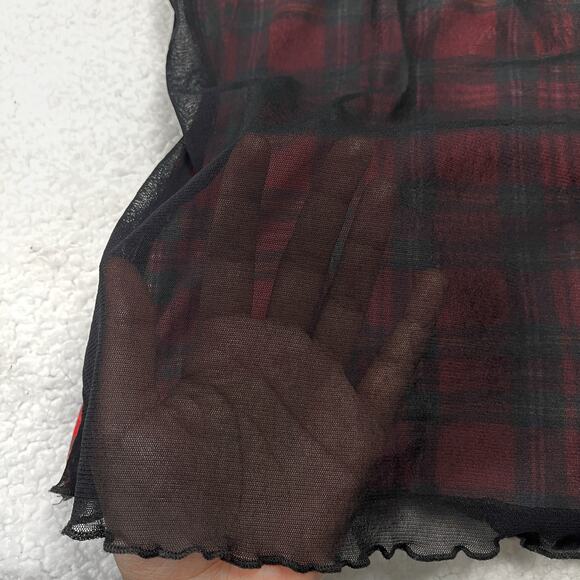 Vintage SDL Goth Mesh Plaid Skull Long Sleeve Blouse Top Euro Mall Goth Y2K Rare - Picture 9 of 16